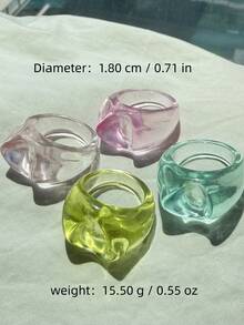 4pcs Set Fashionable Glamorous Sparkling Unique Delicate Creative Luxury Versatile High-End Elegant Translucent Colorful Asymmetrical Cat Head Resin Rings, Suitable For Daily Wear, Festivals And Parties - View 9