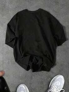 Sport MetroGents Men's Short Sleeve Crew Neck Sports T-Shirt With Botanical Print, For Summer Training, Running, Black T-Shirt, Spider Print, Lightweight - 藍色和黑色 - 查看 2