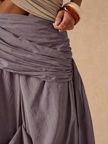 Pantalones sueltos y plisados de unicolor para uso diario de mujer - Morado - Ver 7