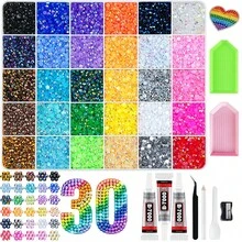 15/30色樹脂果凍水鑽，3mm/4mm/5mm平底寶石附鑷子與鑽孔盤，適用於DIY服飾、鞋子、閃亮套裝、鑽石藝術用品、亮面裝飾、手工藝用品、杯子、鑽石畫裝飾、家居裝飾等 - 多色B - 查看 2