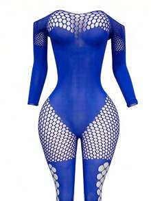Women's Sexy Spaghetti Strap Mesh Bodystocking Lingerie - Blue - View 4
