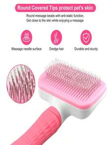 1pc Pet Grooming Brush, Deshedding Tool For Dogs And Cats, One-Click Loose Undercoat Removal, Pet Grooming Tool - Pink - View 3