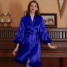 Áo choàng cô dâu, Áo choàng tắm lông vũ cho nữ, Áo kimono satin cho phù dâu trong đám cưới - Nhiều màu - Xem 25