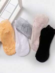 Lightweight Lace Maple Leaf Pattern Women's Ankle Socks, Breathable Mesh Nonslip Mid-Calf Socks For Summer - Multicolor - View 8