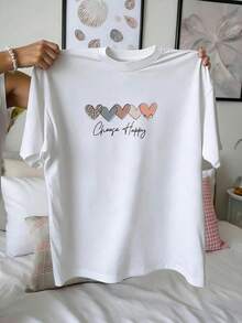 Women's Casual White Knitted Short Sleeve T-Shirt with Round Neck and Drop Shoulder for Summer Comfort - Blanco - Ver 2