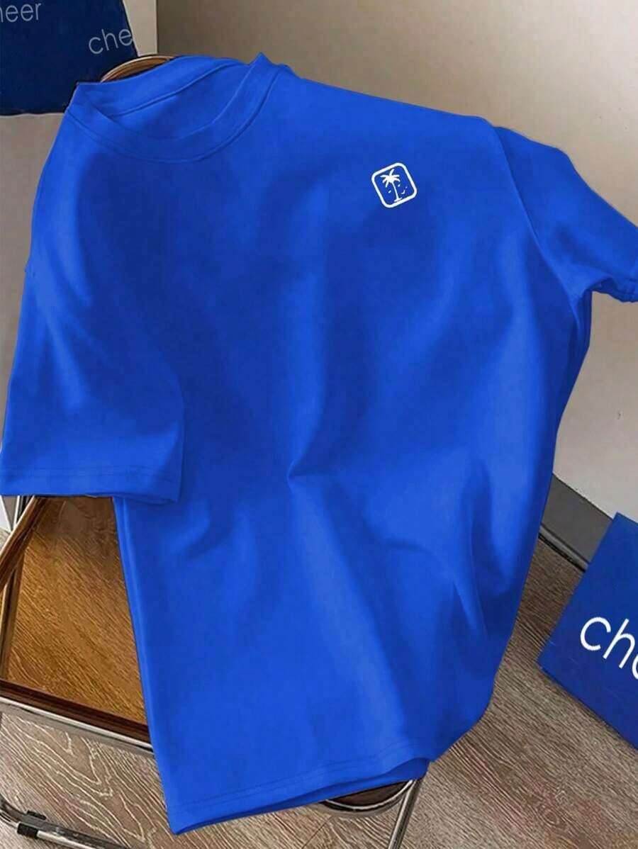 Men's Casual Short Sleeve Crew Neck Summer Print T-Shirt, Summer Streetwear Tee, Drop Shoulder Tee, Gifts For Boyfriend, Back To School, Graphic Tees HS3S - 藍色的 - 查看 1