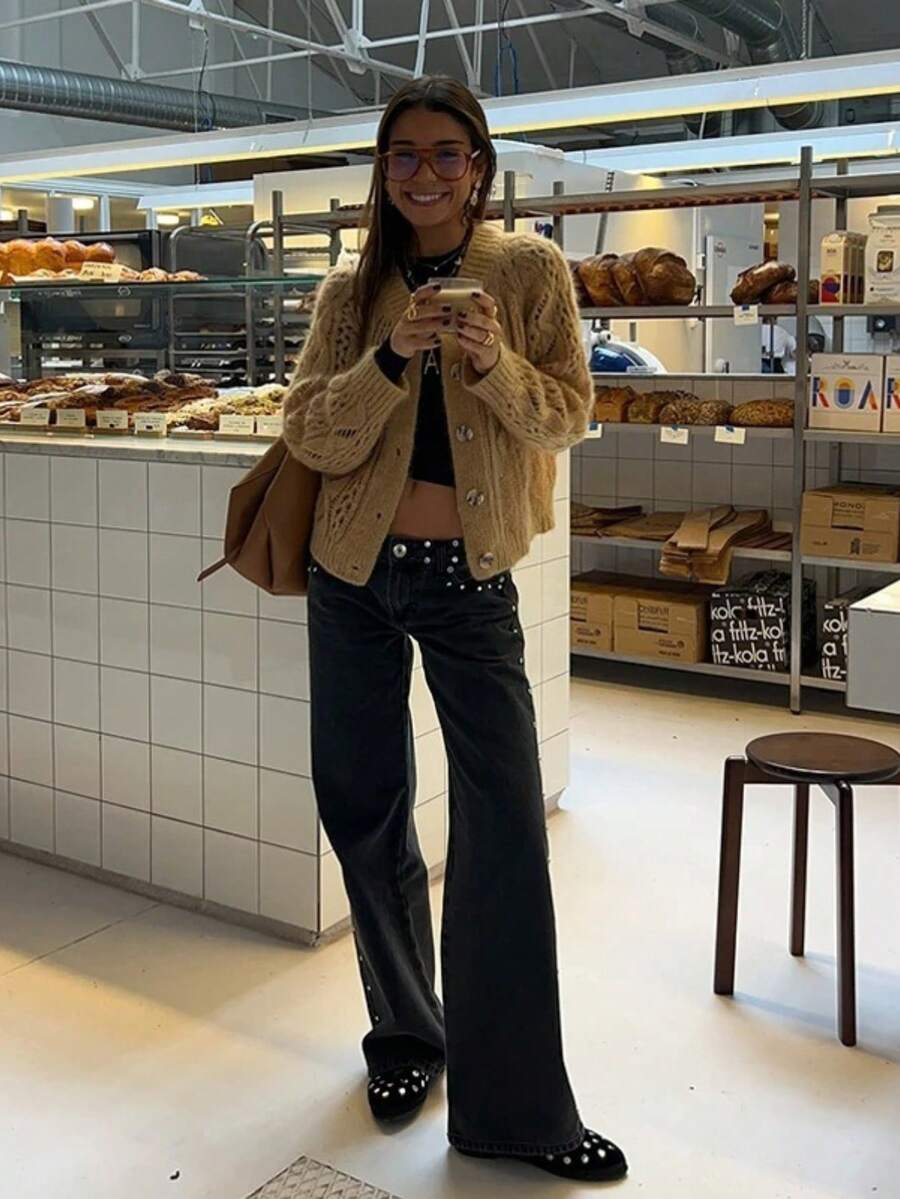 Loose-Fitting Jeans With A Retro Star Print - 黑色銀星 - 查看 1