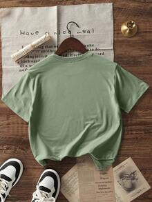 Women's Short-Sleeved, Loose-Fitting T-Shirt With A Round Neck And Slogan Print, New For Summer. A Fashionable Garment For Everyday Wear, Suitable For Casual Occasions And Holidays. - 橄欖綠 - 查看 5