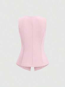 2026 Tall Women's Minimalist Basic Sleeveless Top With Large French Style Metal Buttons - Beige - View 2