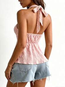Espalda Descubierta Cuello en V Top Sin Mangas Estilo Bohemio Chic - Rosa - Ver 2