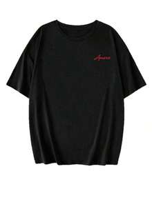 Nueva Camiseta de Verano Minimalista de Moda Italiana con Estampado de Letras de Vino y Pasta, Cuello Redondo, Manga Corta, Versátil y Elegante para Mujer, Blanca - Negro - Ver 5