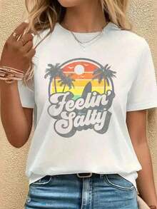 Camiseta Roja Oversize [Envío Nacional Gratis] Camiseta de regalo de vacaciones en la isla con sensación salada, surf, palma, estilo retro de playa, camiseta blanca, camiseta estampada, camiseta casual de cuello redondo de manga corta, top de verano, ropa para salir, ropa de mujer - Estilo - Ver 6