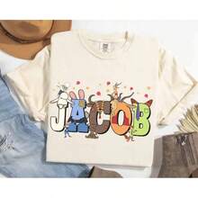 1 Piece, Personalized T-Shirt With The Name "Jacob" And A "" Theme, Couple's Clothing, Sizes S-3XL, Unisex, Urban Fashion, Casual Summer Style, Elegant Women's Style, Cotton Crew Neck T-Shirt, For Everyday Wear. | Perfect Gift For The Holidays | 100% Cotton Fabric | Soft And Comfortable | Crew Neck T-Shirt | - 杏色 - 查看 7