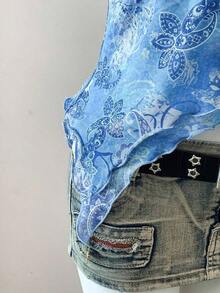 Blusa casual de mujer con cuello de corbata y estampado de anacardo, versátil para uso diario - Azul - Ver 5