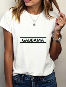 Women'S GABBAMA Graphic T-Shirt - Soft, Breathable Cotton Blend, Casual Summer Tee With Bold Black Print, Round Neck, Short Sleeve, Easy Care, Perfect For Outdoor Activities And Casual Attire, Casual Summer Wear Bold Graphic Tee Comfortable FitBlouse,Shirt > Beautiful. - 白色 - 查看 1