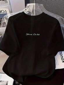 Nuevas llegadas para el verano. Camiseta de manga corta con estampado de letras, única y linda, de estilo casual - Tejido de poliéster tejido, la elección perfecta para el verano. Moda femenina cómoda - Suave y transpirable, adecuada para uso diario informal. Blusa ligera, camisa > Hermosa. - Negro - Ver 2