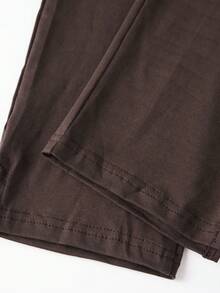 Womens Split Hem Capri Pants Fold Over Waist Solid Color Slim Fit Cropped Pants Trousers - 咖啡棕 - 查看 8