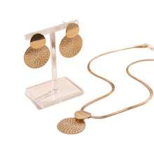 3pcs Elegant Textured Round Pendant Necklace & Earrings Set, Minimalist Fashion Jewelry Accessories, Ideal Gift For Birthday, Holiday, Party - Gold - View 6