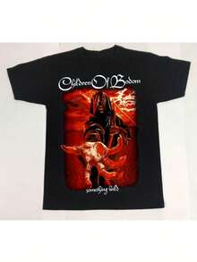 Vintage Children Of Bodom Something Wild Men's T-Shirt - 50% Cotton, Black Metal T-Shirt With Iconic Logo And Album Art, Breathable Short Sleeve T-Shirt For Concerts, Casual Wear And Gothic Merchandise (All Sizes Available) - 黑色 - 查看 7