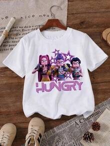 Camiseta de algodón 100% para niñas con diseño Mattel K-POP Devil H U N T E R, nuevo estilo de verano, informal, para deportes al aire libre, cómoda, agradable para la piel, transpirable, elegante y versátil, cuello redondo, manga corta para usar sola o en capas, regalo perfecto para niñas. Blusas para dama y hombre, playeras oversize, blusas frescas para el calor, envío nacional. - Blanco - Ver 8