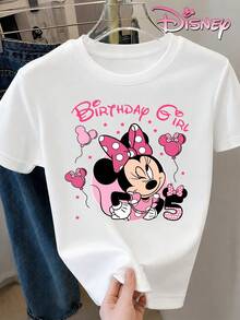 Pure Cotton Short-Sleeved T-Shirts For Teenage Girls, Featuring Minnie Mouse "Birthday Girl" Print. Loose And Comfortable Fit, Sweet Summer Style, Suitable For Everyday Wear, Disneyland Outings, And Casual School Settings. - 白色 - 查看 4