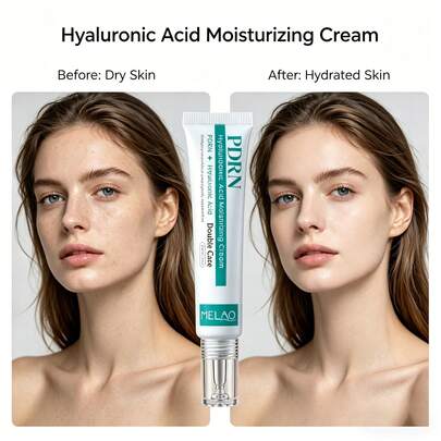 Crema hidratante de ácido hialurónico, hidrata y nutre para mejorar la sequedad y la tensión, atenúa las manchas y las líneas finas, suaviza el maquillaje, es suave y no irritante, nutre y repara profundamente la barrera cutánea, tiene una textura ligera y no grasa, es conveniente para viajar, adecuada para habitaciones con aire acondicionado, citas, spa, base de maquillaje, para uso personal o como regalo, apta para todas las estaciones y géneros