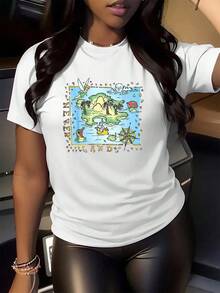 Magical Island With Fairies Sailing On Blue Seas And Palm Trees That Evoke Dreams And Adventures In A Lost World Full Of Fantasy And Freedom. Comfortable And Soft Women's T-Shirt For Everyday Wear - 白色 - 查看 2