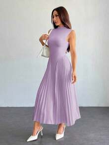 Vestido ajustado de línea A con pliegues elegante para mujer - Morado - Ver 7