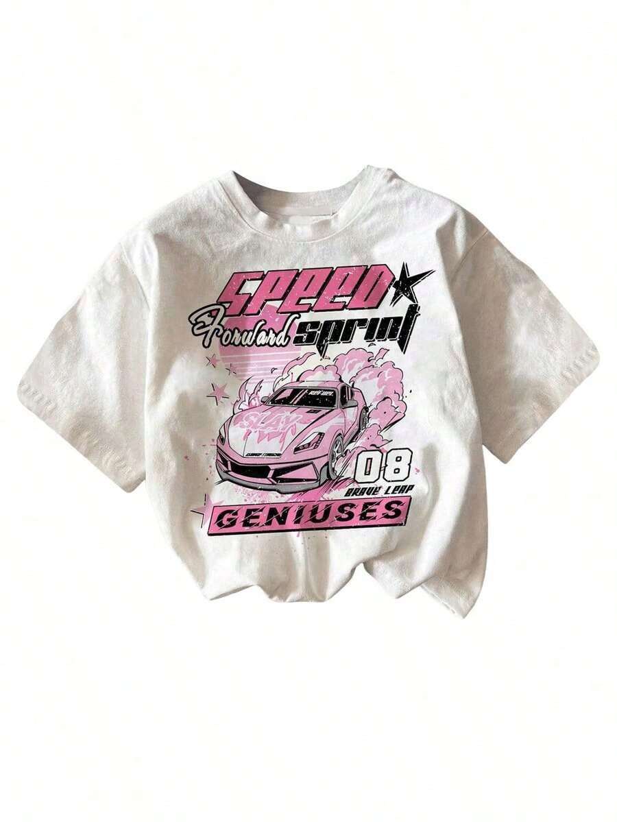 Cute Premium Unisex Casual T-Shirts, Women's Vintage Car Graphic T-Shirts By Artsadd, Plus Size Casual T-Shirts, Loose Fit Short Sleeve T-Shirts - 4 - 查看 1