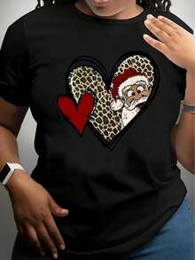 | Exquisite Design | Loose And Comfortable | Easy To Match | Women's Casual Short Sleeve T-Shirt, 1 Piece, 100% Thick Cotton - Comfortable Round Neck, Soft And Pretty Top - 黑色 - 查看 2