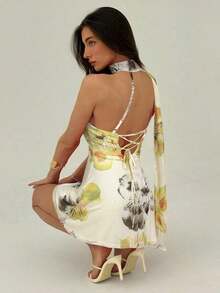 Vestido mini de moda de unicolor sin mangas para mujer - Amarillo claro 2 - Ver 2