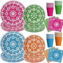 DMexican Fiesta Party Decorations, Mexican Papel Picado Decorations Theme Cinco De Mayo Party Plies For Taco Carnival Birthday Baby Shower, Disposable Paper Plate, Napkin, Cup, Serves 24 - Nhiều màu - Xem 1