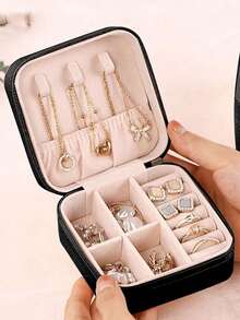 1pc Dual-Layer Jewelry Box, PU Leather Jewelry Display Case, Luxury Lockable Jewelry Storage Box, Home Jewelry Organizer Accessory, Suitable For Necklaces, Earrings, Rings, Bracelets, Large Capacity Jewelry Box - Multicolor - View 10