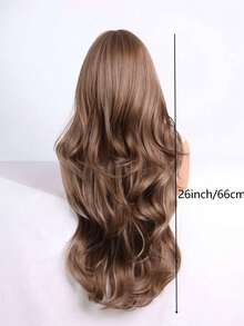 Perruque synthétique brune ondulée longue de 26 pouces avec frange, cheveux bouclés naturels résistants à la chaleur pour femmes, convient pour le port quotidien et les fêtes - Tabac - Voir 5