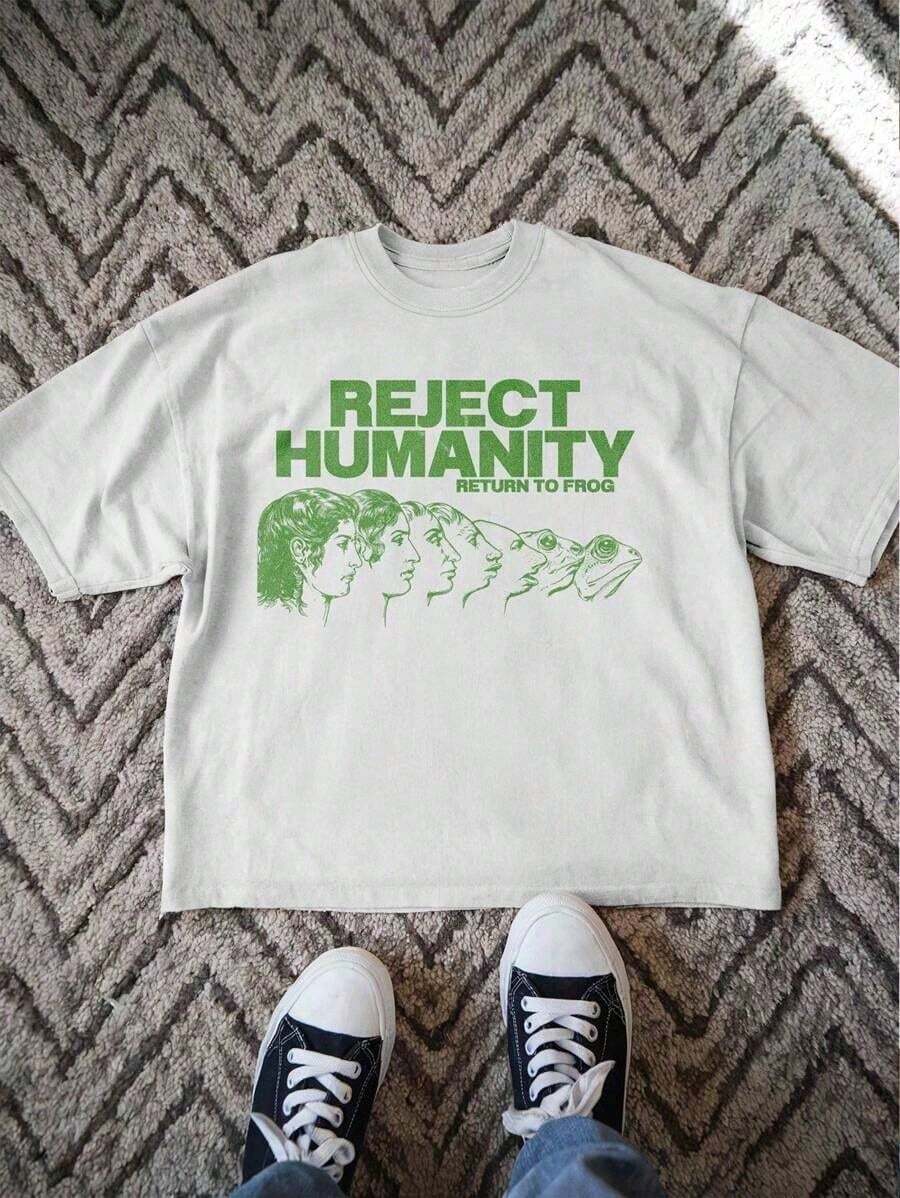 Camiseta gráfica con el texto "Rechaza la Humanidad" | Camiseta gráfica inspirada en el meme de la evolución científica | Regalo para amantes de la naturaleza | Camiseta divertida para amantes de las ranas - Blanco - Ver 1