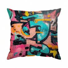 Set de 4 fundas de cojín con estampado abstracto de graffiti, impresas por un solo lado, adecuadas para la sala de estar, el dormitorio, la decoración del hogar, todo el año - Multicolor - Ver 12