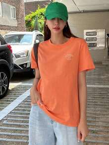 Camiseta De Manga Corta Con Letras Impresas - Naranja - Ver 5
