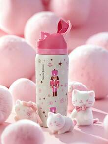OwaIa Cute Cartoon Character Print Large Capacity Stainless Steel Water Bottle, 32oz/945ml With Straw, Exquisite Look, Insulated For Hot&Cold Drinks/Iced Water, Keeps Warm For 24 Hours,For Leisure Work Sports Indoor Outdoor, Perfect Gift Choice - 粉紅白色 - 查看 5
