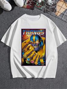 The Image Depicts A Powerful Cosmic Figure Wearing A Golden Gauntlet Adorned With Shimmering Gems, Representing Control Of The Universe And The Power Of Destiny. This Comfortable And Stylish Women's T-Shirt Is Ideal For Fans Of Power And Vibrant Graphic Art. - 白色 - 查看 3