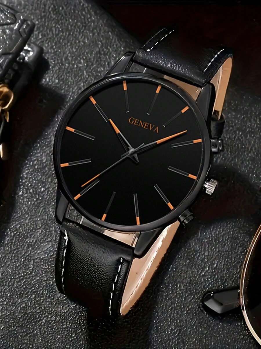 1 pieza Reloj de cuarzo con correa de malla para hombre - Naranja - Ver 1