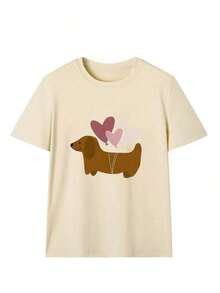 Camiseta de mujer estampada de manga corta para verano, tela de poliéster, estilo multifuncional, corte regular, peso 180 gramos, 1 unidad. - Amarillo claro - Ver 3