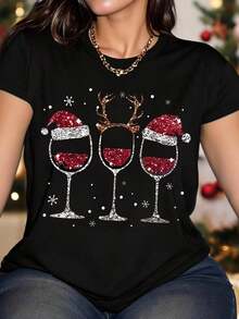 Women's Short Sleeve Basic T-Shirt Casual Creative Capybara Graphic Print Elegant T-Shirt - 黑色 9 - 查看 7