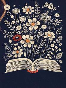 Camiseta de manga corta con estampado floral casual para mujer, camiseta de cuello redondo lisa con encantador patrón de flores para el ocio de las mujeres, color negro - Azul marino - Ver 4