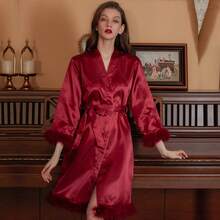 Áo choàng cô dâu, Áo choàng tắm lông vũ cho nữ, Áo kimono satin cho phù dâu trong đám cưới - Nhiều màu - Xem 17