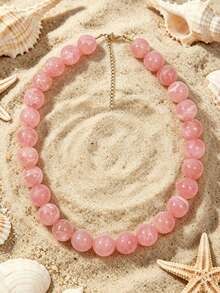 1pc European And American Bohemian Round Geometric Cloud Multicolor Beaded Necklace, Stainless Steel 18K Gold Lobster Clasp, Gift & Daily Wear - Handmade Resin Beaded Stainless Steel Necklace - View 20