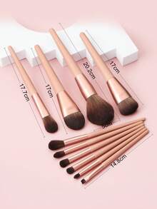 Bộ 10 cọ trang điểm cán vàng hồng, bao gồm cọ nền trang điểm mặt, cọ kẻ mắt, cọ phấn phủ lớn, cọ tạo khối vát, cọ tán phấn mắt. - Hồng - Xem 6