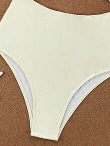 Swim Vcay Traje de baño de una pieza de unicolor negro elegante sin mangas, de cintura alta y con tirantes ajustables, para primavera/verano 2026 - Amarillo claro - Ver 7