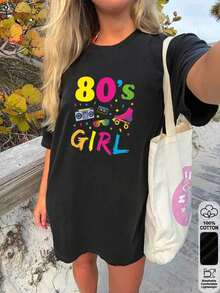 Y2K Summer Tops, Spring/Summer Tops Extra Large, 100% Cotton, Women's Short Sleeve T-Shirt, Funny Colorful 80's Tape Recorder Print, Solid Color Crew Neck, Soft And Comfortable, Casual, Streetwear, Y2K, Beach, Graduation, Vacation, Top, Summer, Spring, T-Shirt, Gym, Sports, Party Top, Blouse, Roman, Vintage, Carnival, Valentine, May, Women's Tops, Women's Tops, Spring Set, Sweater, Women's Winter Clothing, Women's Summer, Funny T-Shirts, Vacation, Beach, Casual, Cute Tops, Black Top, White Top, Summer Tops, Women's Spring Tops, Women's Easter Clothing, Carnival, All Seasons, Office/Living/Home/Minimalist, Western Women, Sets, American Retro Style, Unisex, Outerwear, Autumn Short - Black - View 9