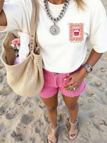 Women's Short-Sleeved Cotton T-Shirt, Casual Summer Style, With Round Neck And Crab Print, In A Modern Style. ZCUB - 黑色 - 查看 8