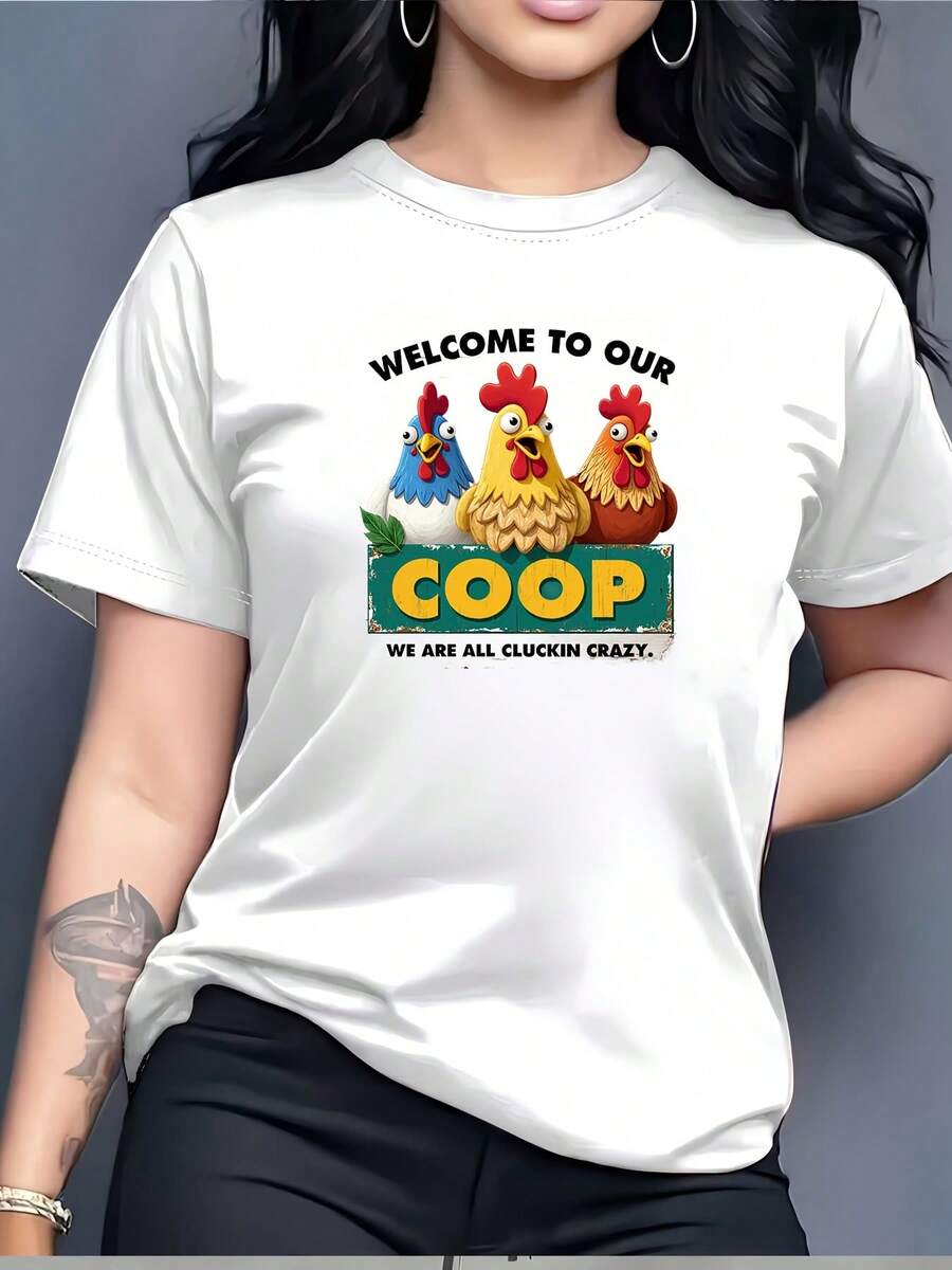 T-Shirt Welcome To Our ! We're All Crazy! 180g Funny Casual Gift For Women Family Gatherings Summer Parties - 白色 - 查看 1
